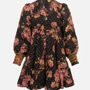 Golden Georgette Mini Dress Autumn Bouquet
