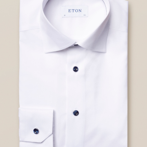 Slim White Navy Details Signature Twill Shirt, Hvit