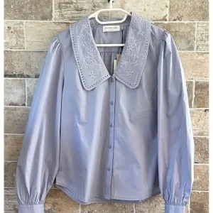 Bluse med fin krage – Rosemunde, Arctic Blue