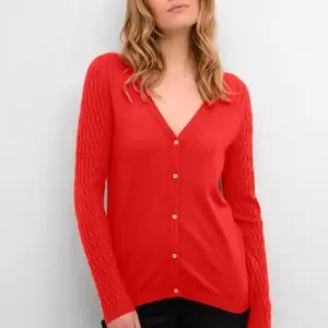 Dela Cable Knit Cardigan Poppy red – CREAM