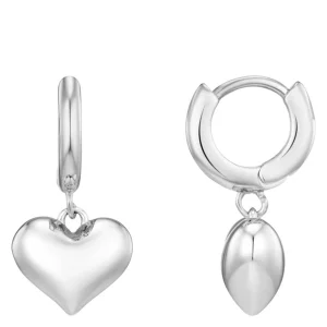 Domed Heart Charm Huggie Hoops Silver