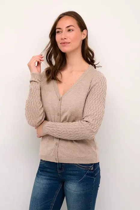 Dela Cable Knit Cardigan Mountain Trail Melange – CREAM