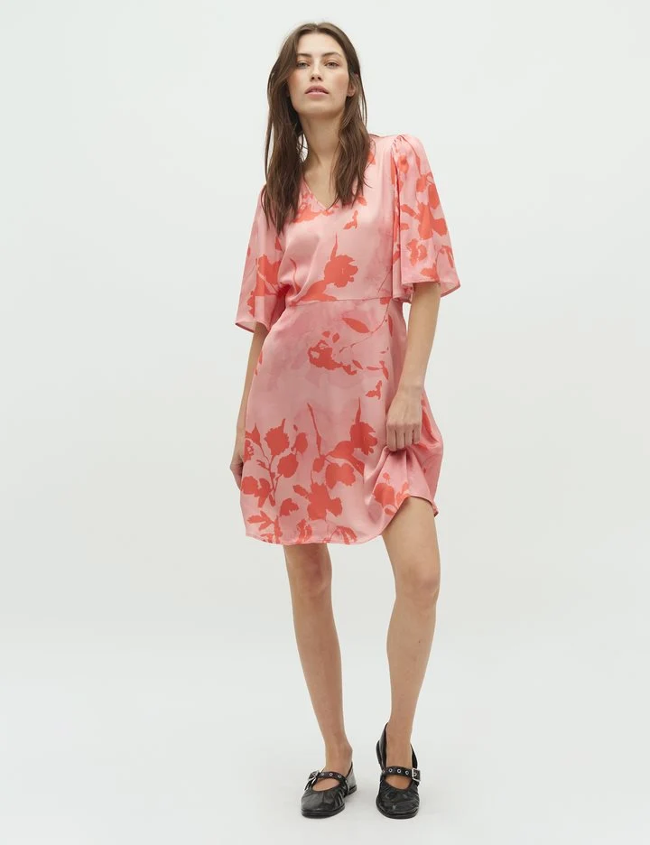 Melika V-M, Felissa Print, Dress Coral Felissa Print - Image 2