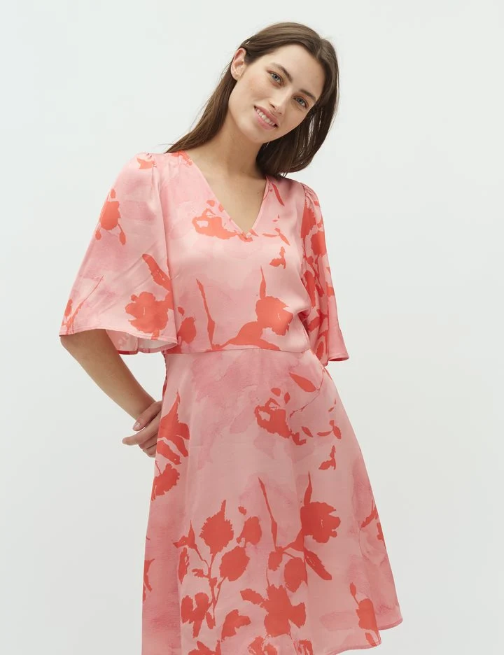 Melika V-M, Felissa Print, Dress Coral Felissa Print - Image 3