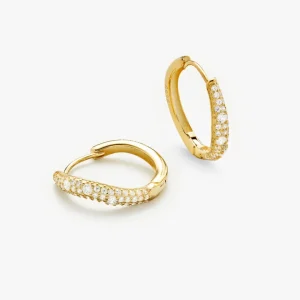 Wave Pave Hoops Large Gold Plated Silver